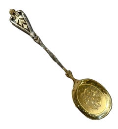 Set of 12 Elegant Antique French Silver & Vermeil Spoons, Circa 1890's.