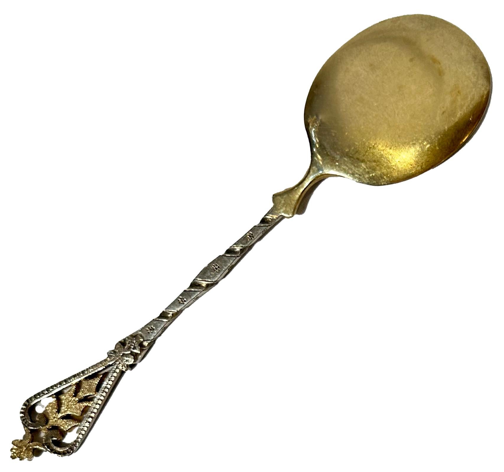 Set of 12 Elegant Antique French Silver & Vermeil Spoons, Circa 1890's. In Good Condition For Sale In New Orleans, LA