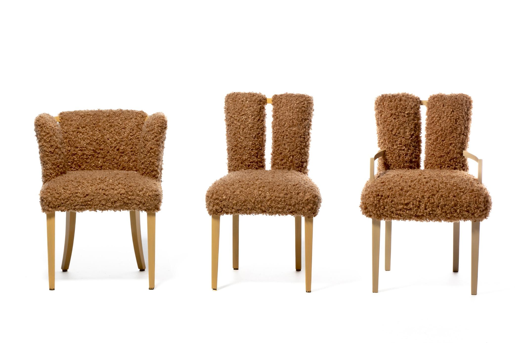 Mid-Century Modern Set of 12 Eliel Saarinen Mid Century Modern Dining Chairs in Curly Camel Fabric