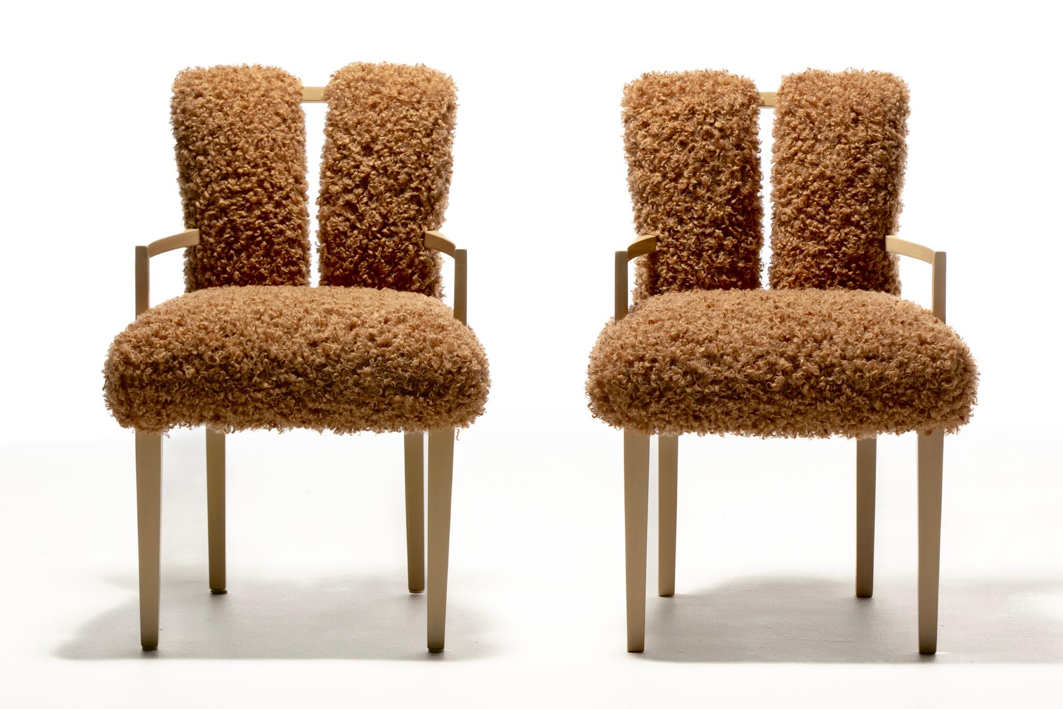 American Set of 12 Eliel Saarinen Mid Century Modern Dining Chairs in Curly Camel Fabric