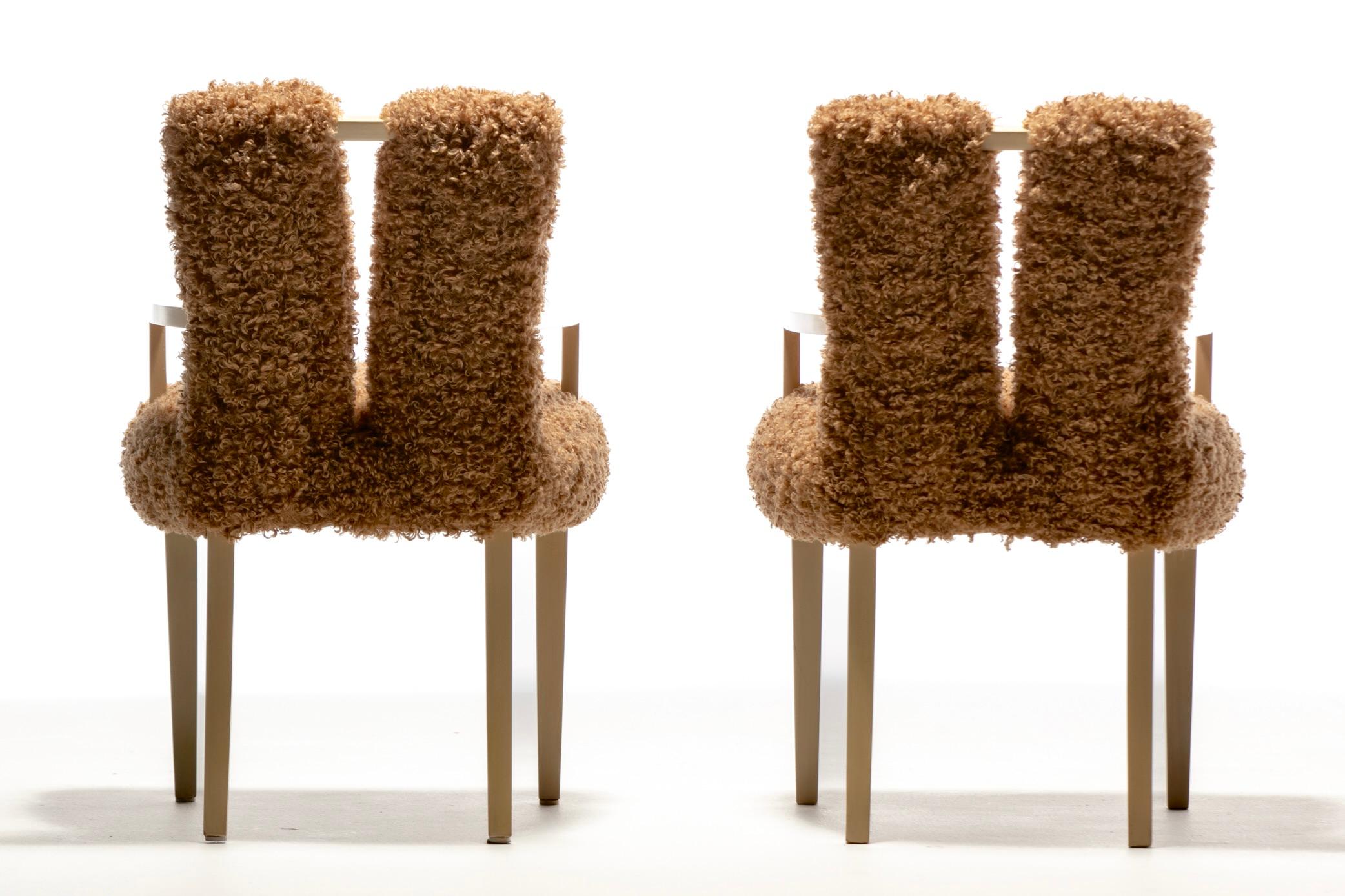Bleached Set of 12 Eliel Saarinen Mid Century Modern Dining Chairs in Curly Camel Fabric