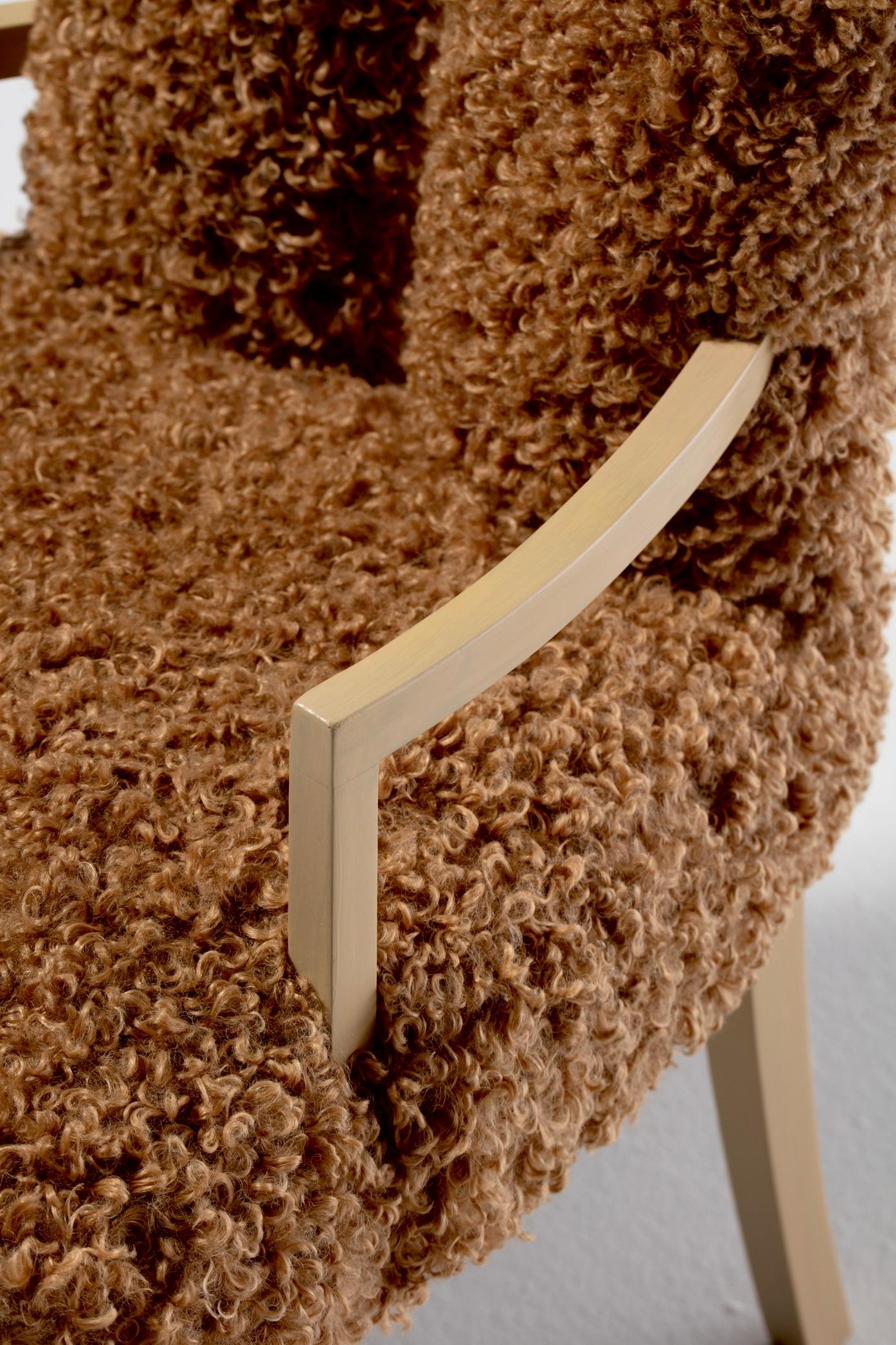 Upholstery Set of 12 Eliel Saarinen Mid Century Modern Dining Chairs in Curly Camel Fabric