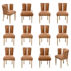 Set of 12 Eliel Saarinen Mid Century Modern Dining Chairs in Curly Camel Fabric