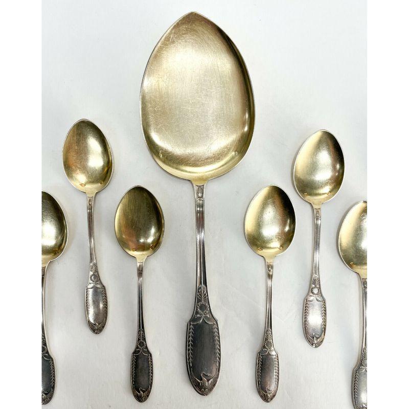 Set of 12 Emile Puiforcat sterling silver ice cream set in empire pattern

Emile Puiforcat gilt sterling silver ice cream set in Empire Pattern for 12, 19th century. Hand chased laurel leaves with wreaths to the handles and gilt to the bowls.