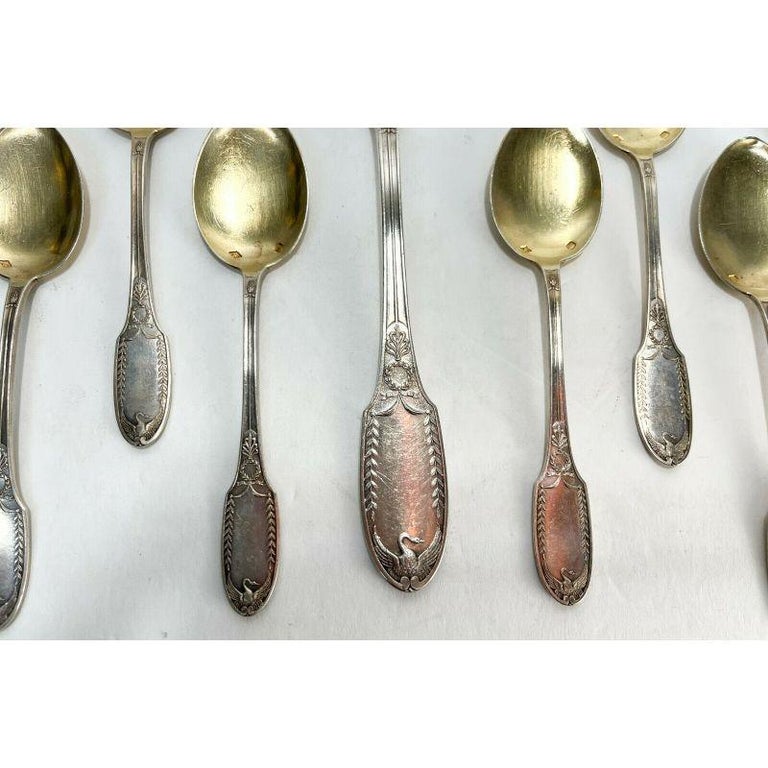 Gilt Set of 12 Emile Puiforcat Sterling Silver Ice Cream Set in Empire Pattern For Sale
