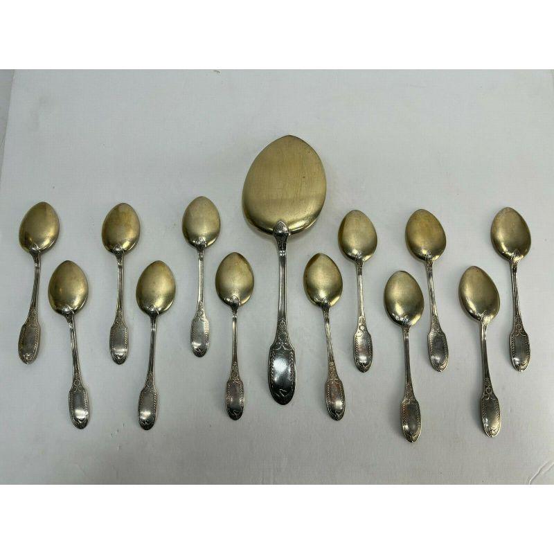 Set of 12 Emile Puiforcat Sterling Silver Ice Cream Set in Empire Pattern In Good Condition For Sale In WILMINGTON, CA