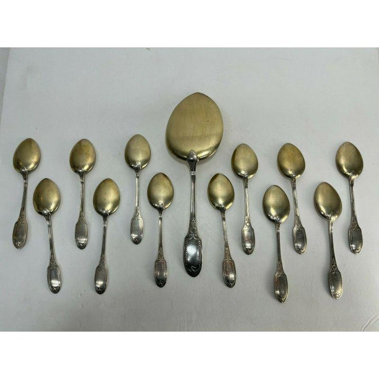 Set of 12 Emile Puiforcat Sterling Silver Ice Cream Set in Empire Pattern In Good Condition For Sale In Gardena, CA