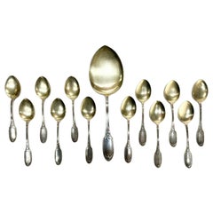 Set of 12 Emile Puiforcat Sterling Silver Ice Cream Set in Empire Pattern