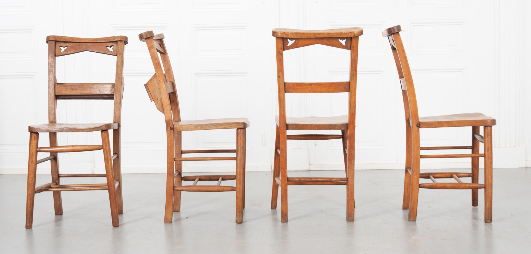 Fruitwood Set of 12 English 19th Century Church Chairs