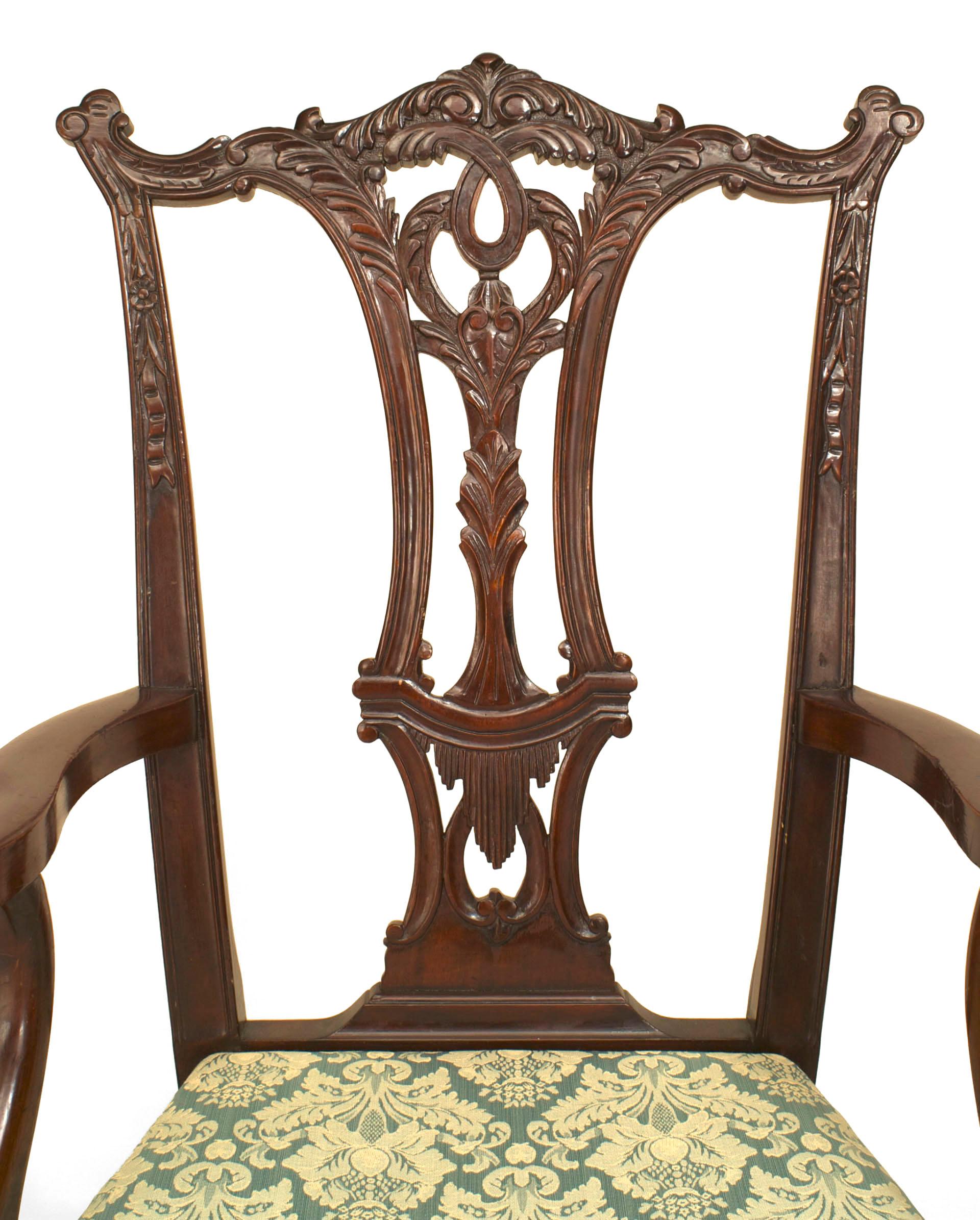 Set of 12 English Chippendale Carved Mahogany Dining Chairs For Sale 1