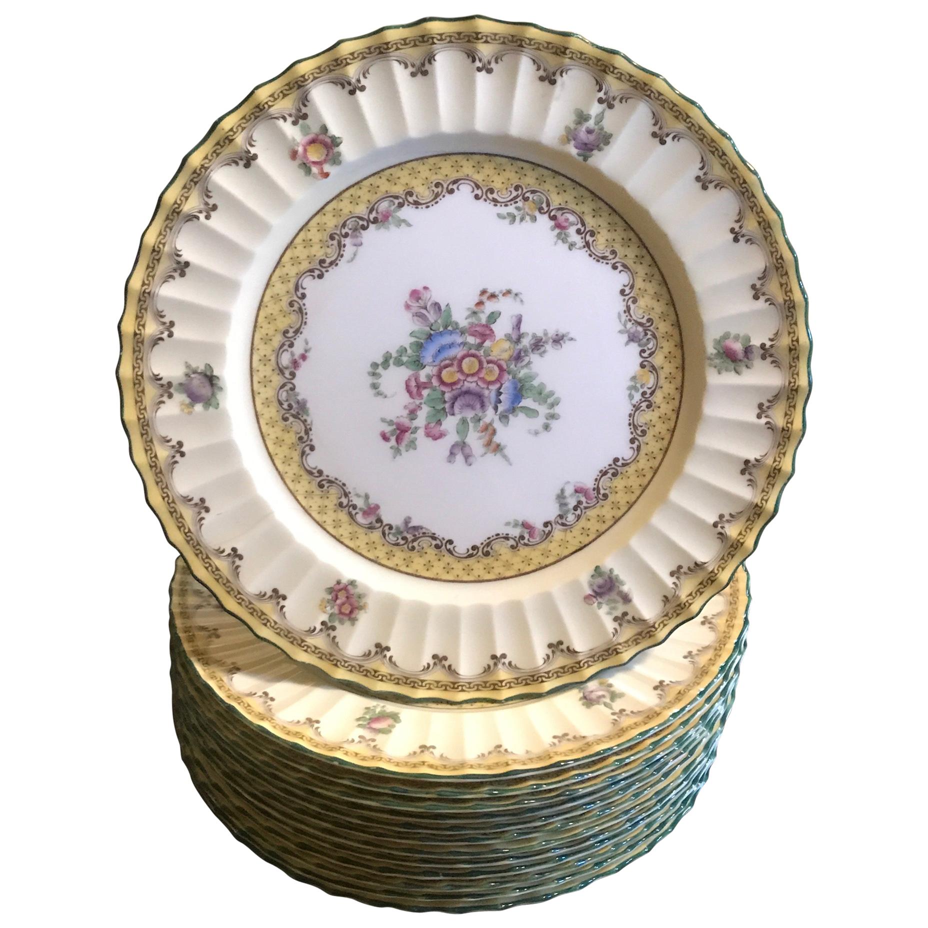 Set of 12 English Floral Service Dinner Plates by Royal Worcester