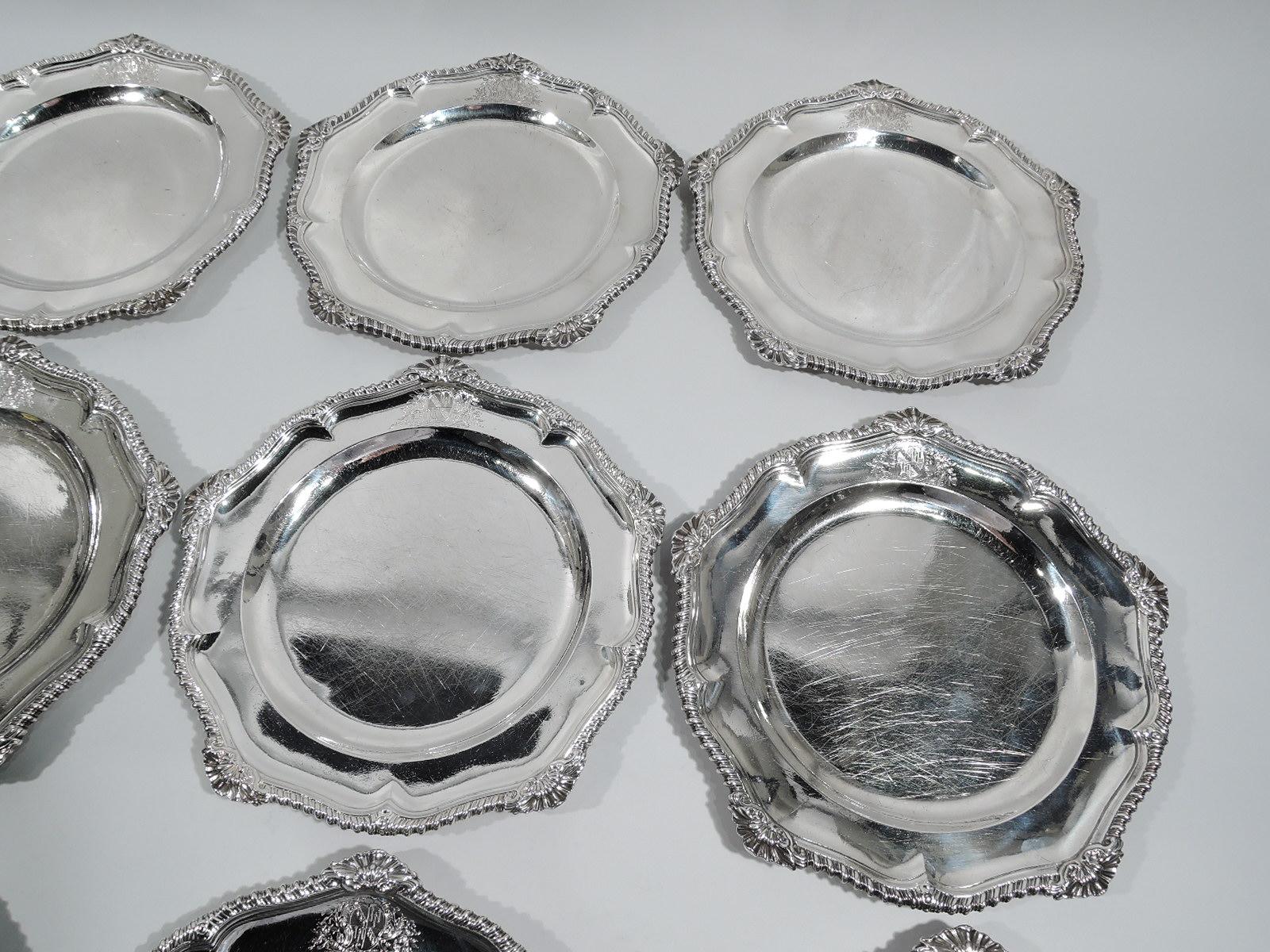 Sterling Silver Set of 12 English Georgian Silver Dinner Plates by Archambo & Meure
