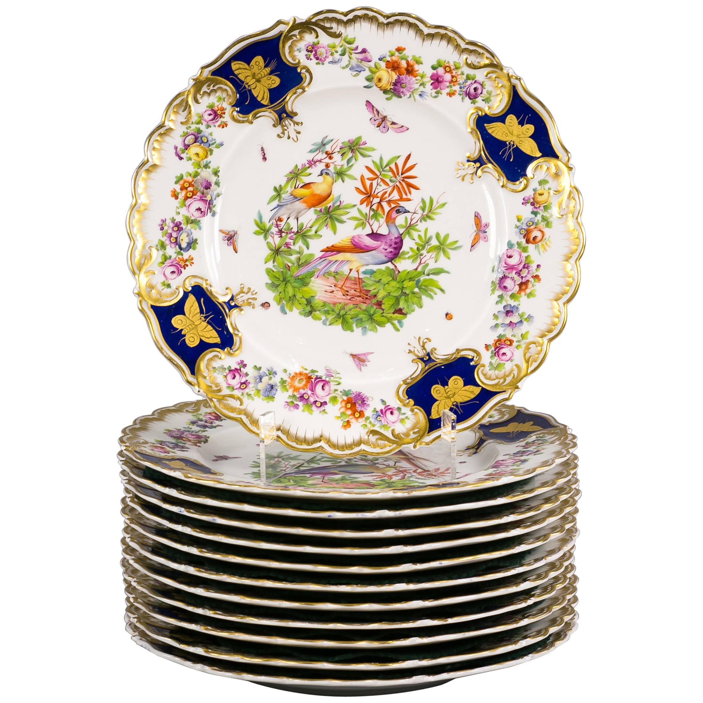 Juego de 12 platos de porcelana inglesa, Coalbrookdale, hacia 1850