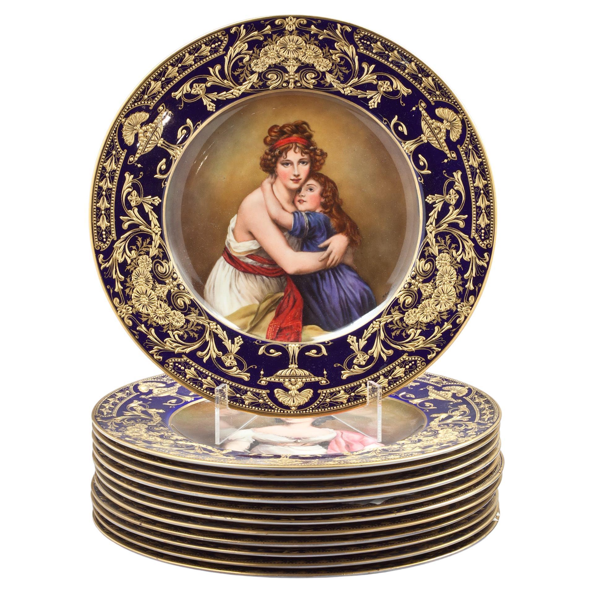 Set di 12 piatti di porcellana inglese, Royal Worcester, circa 1890