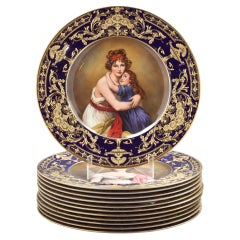 Antique Set of 12 English Porcelain Plates, Royal Worcester, circa 1890