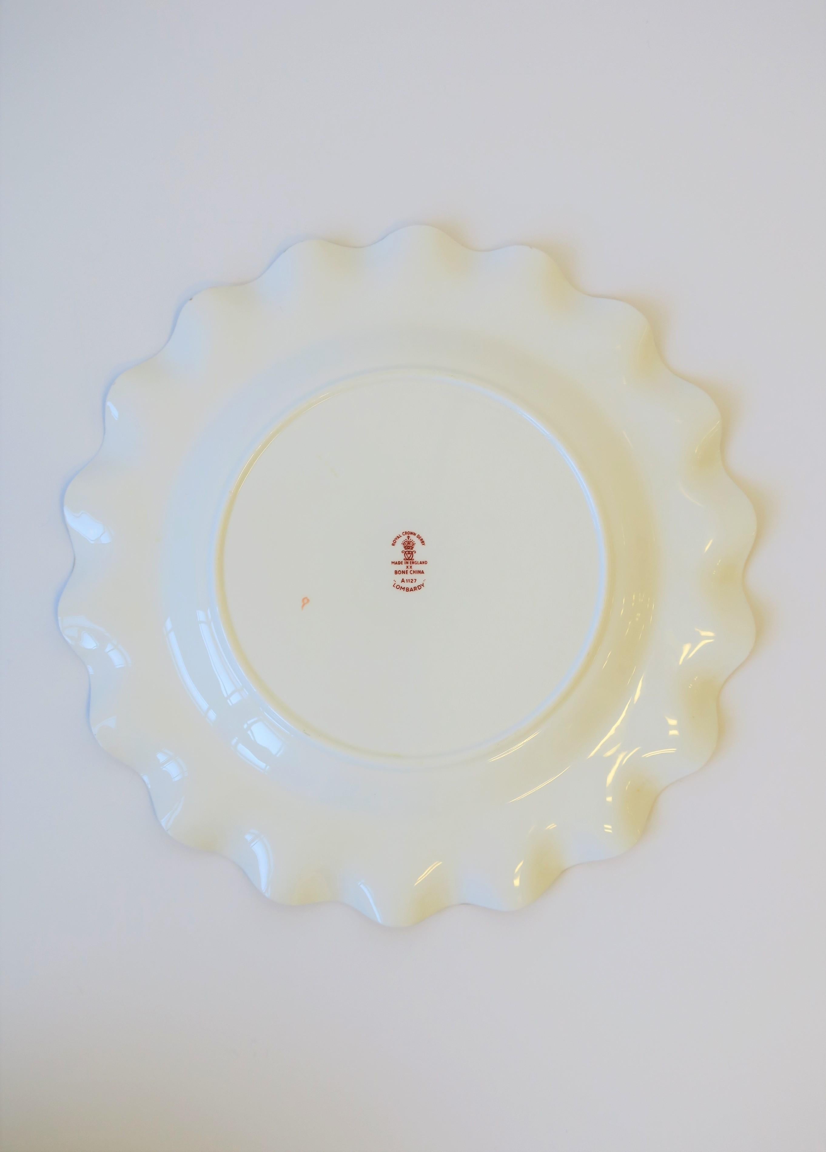 English Royal Crown Derby Porcelain Dinner Plates in White and Gold, Set of 12 4