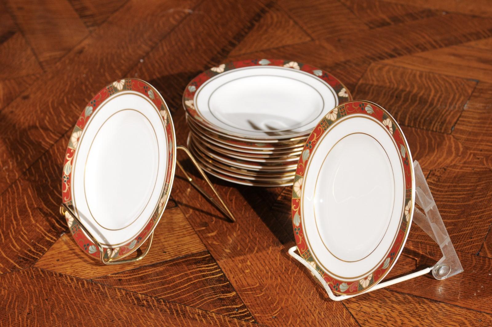 Anglo-Japanese Set of 12 English Royal Crown Derby Porcelain Cloisonné Pattern Salad Plates