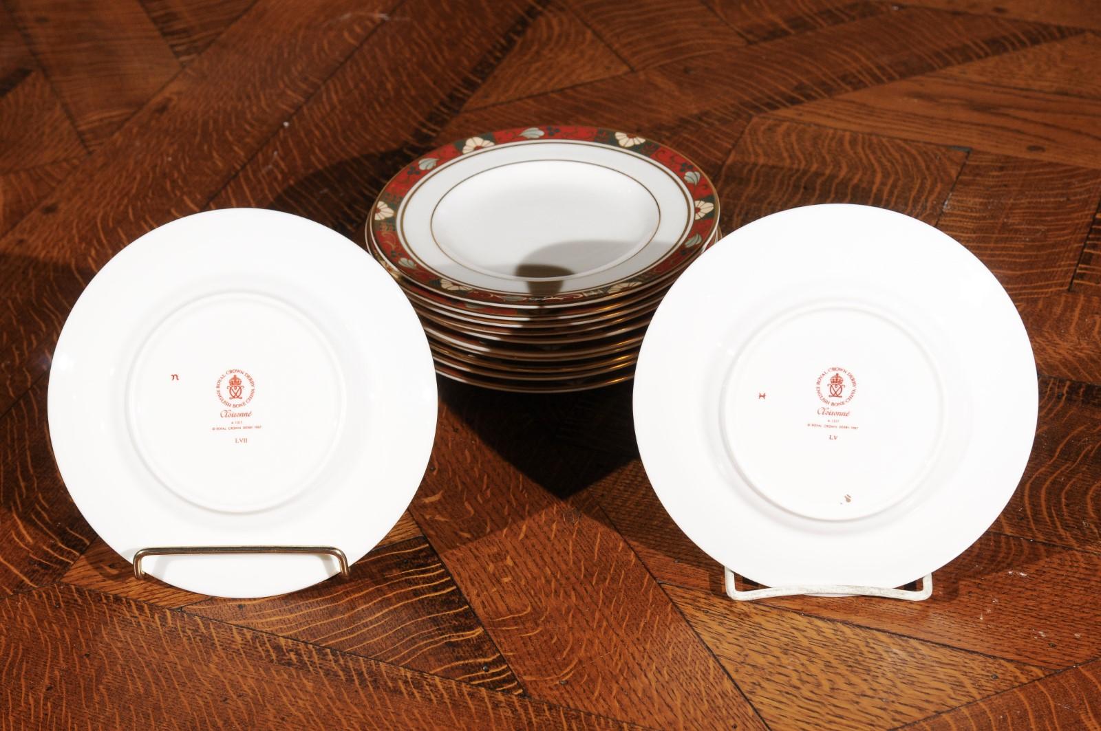 Fired Set of 12 English Royal Crown Derby Porcelain Cloisonné Pattern Salad Plates