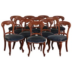Set of 12 English Victorian Carved Mahogany Dining Chairs