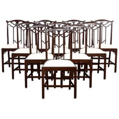 Set of 12 English Victorian Gothic Revival Dining Chairs