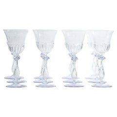 Set of 12 Engraved Salviati Murano/Venetian Clear / Blue Glass Wine Goblet Stems