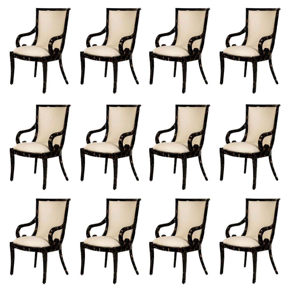Set of 12 Enrique Garcel for Karl Springer Tessellated Horn Armchairs