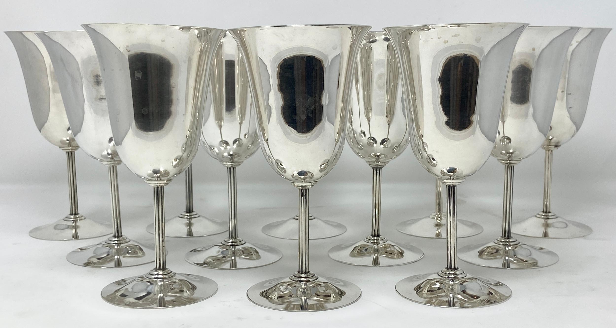 Set of 12 Estate American sterling silver wine / water goblets hallmarked 