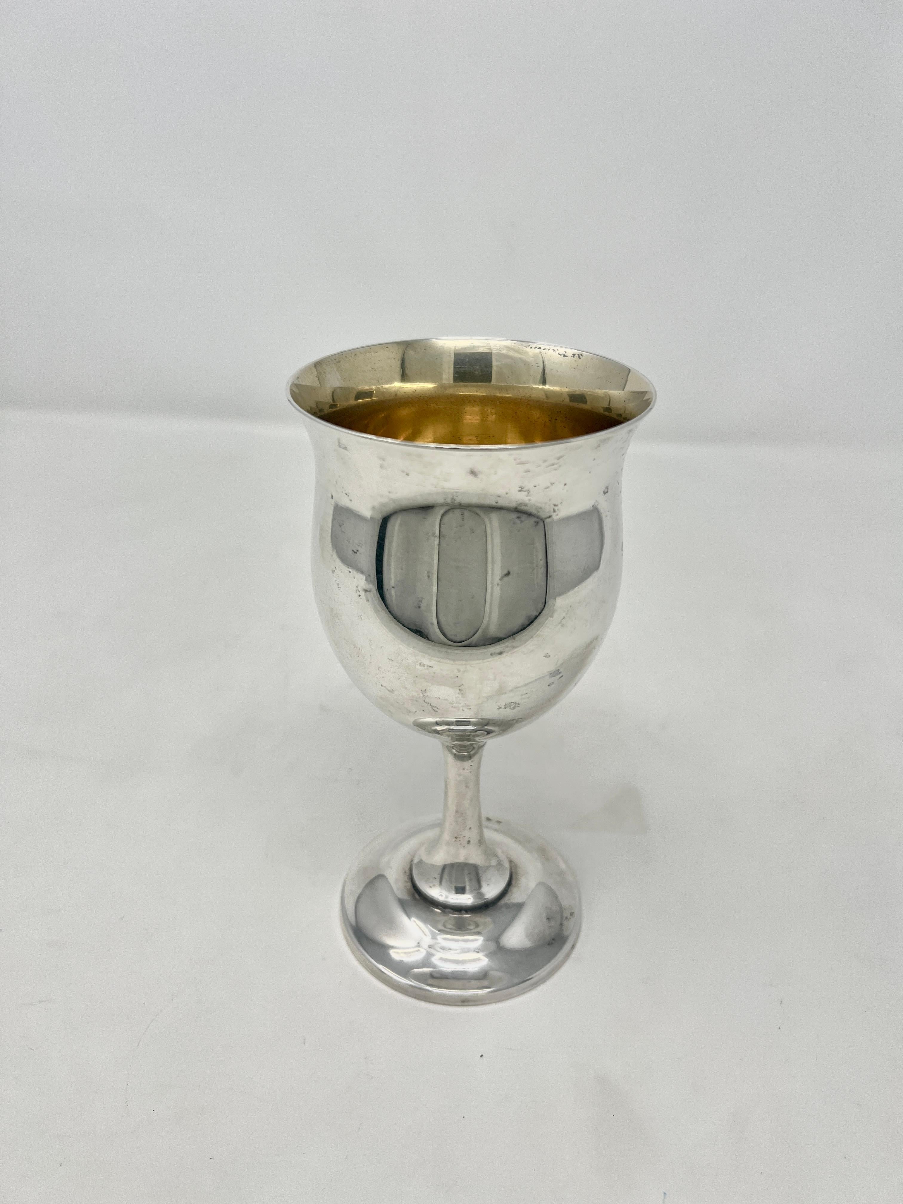 Set of 12 Estate Reed & Barton Sterling Silver Wine or Water Goblets With Vermeil Bowls, Circa 1930-1940