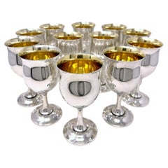 Set of 12 Estate American Reed & Barton Sterling Silver Wine Goblets, Circa 1930