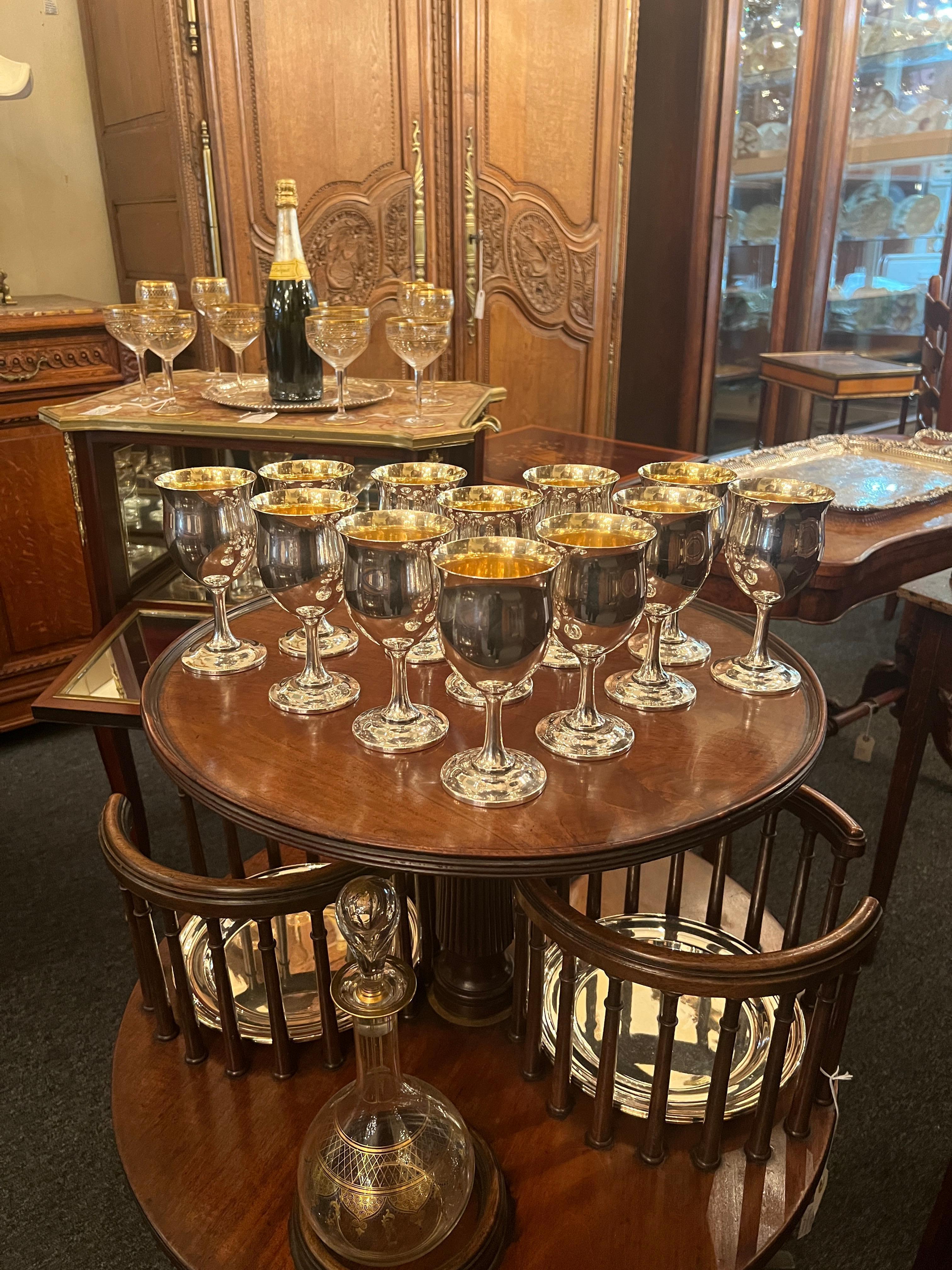 20th Century Set of 12 Estate American Reed & Barton Sterling Silver Wine Goblets, Circa 1930 For Sale