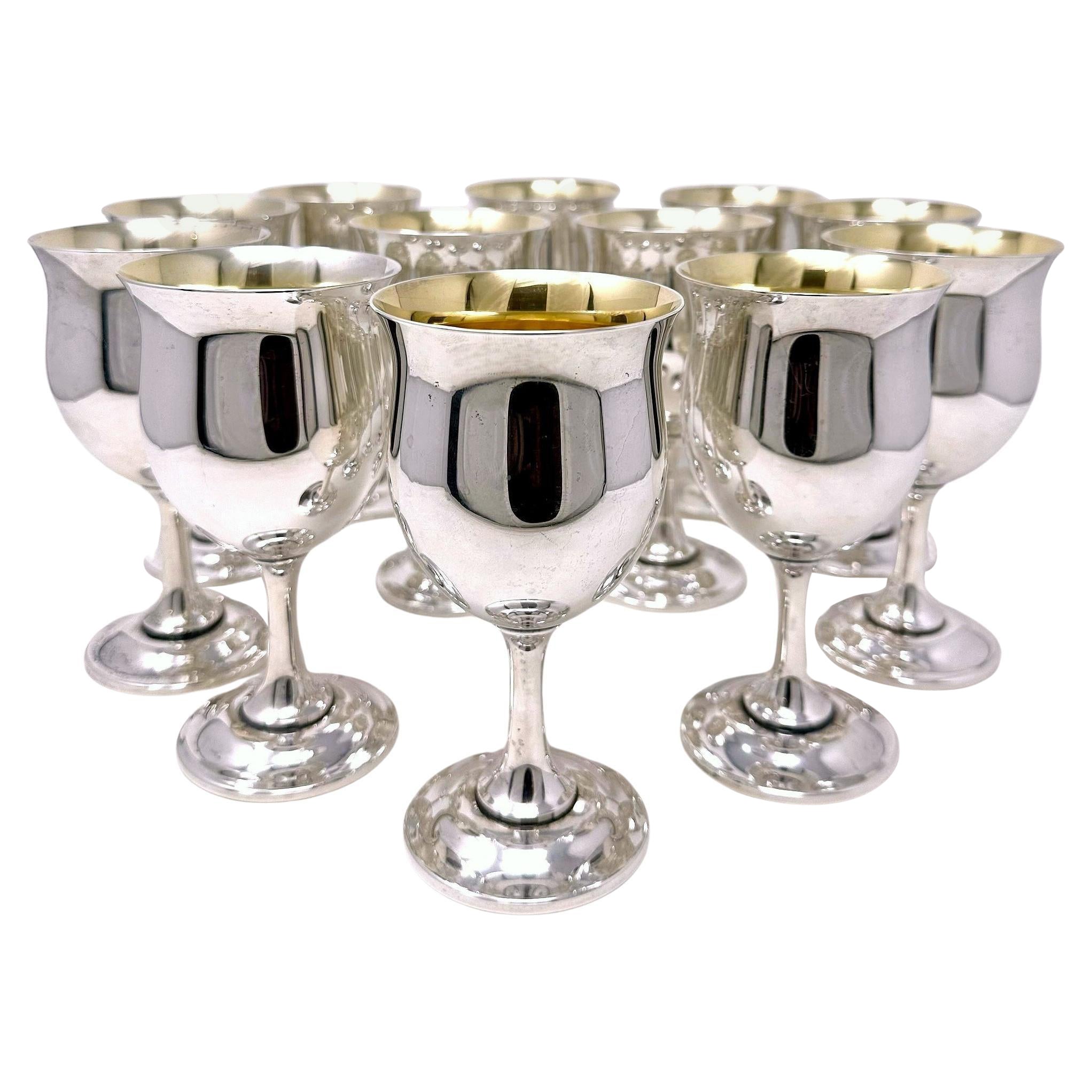Set of 12 Estate American Reed & Barton Sterling Silver Wine Goblets, Circa 1930