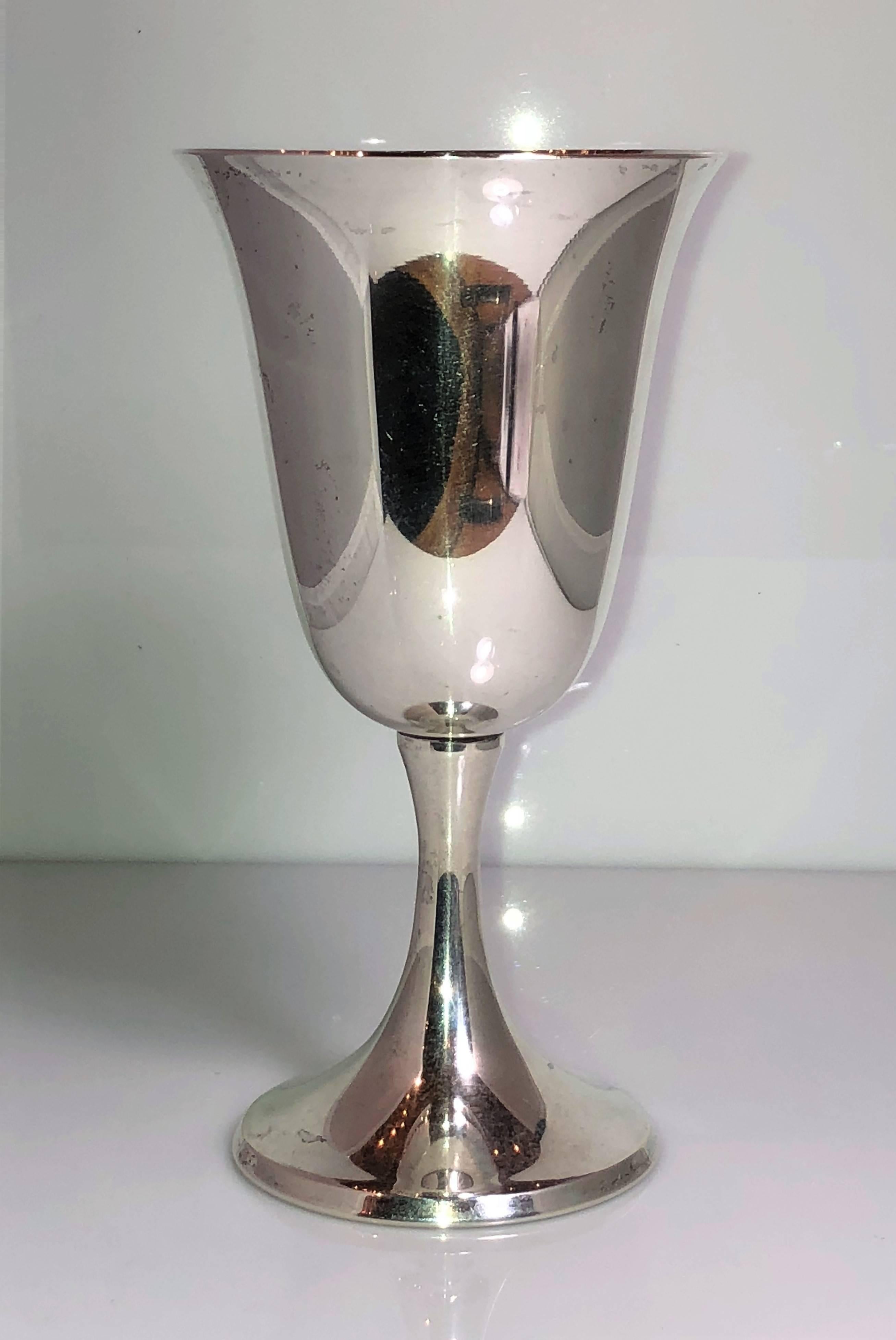 Set of 12 Estate American sterling silver water goblets, circa 1950.