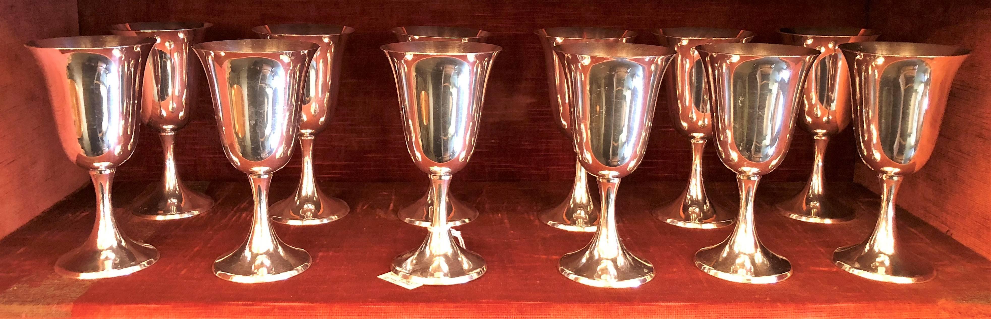 Set of 12 Estate American Sterling Silver Water Goblets, circa 1950 In Excellent Condition In New Orleans, LA