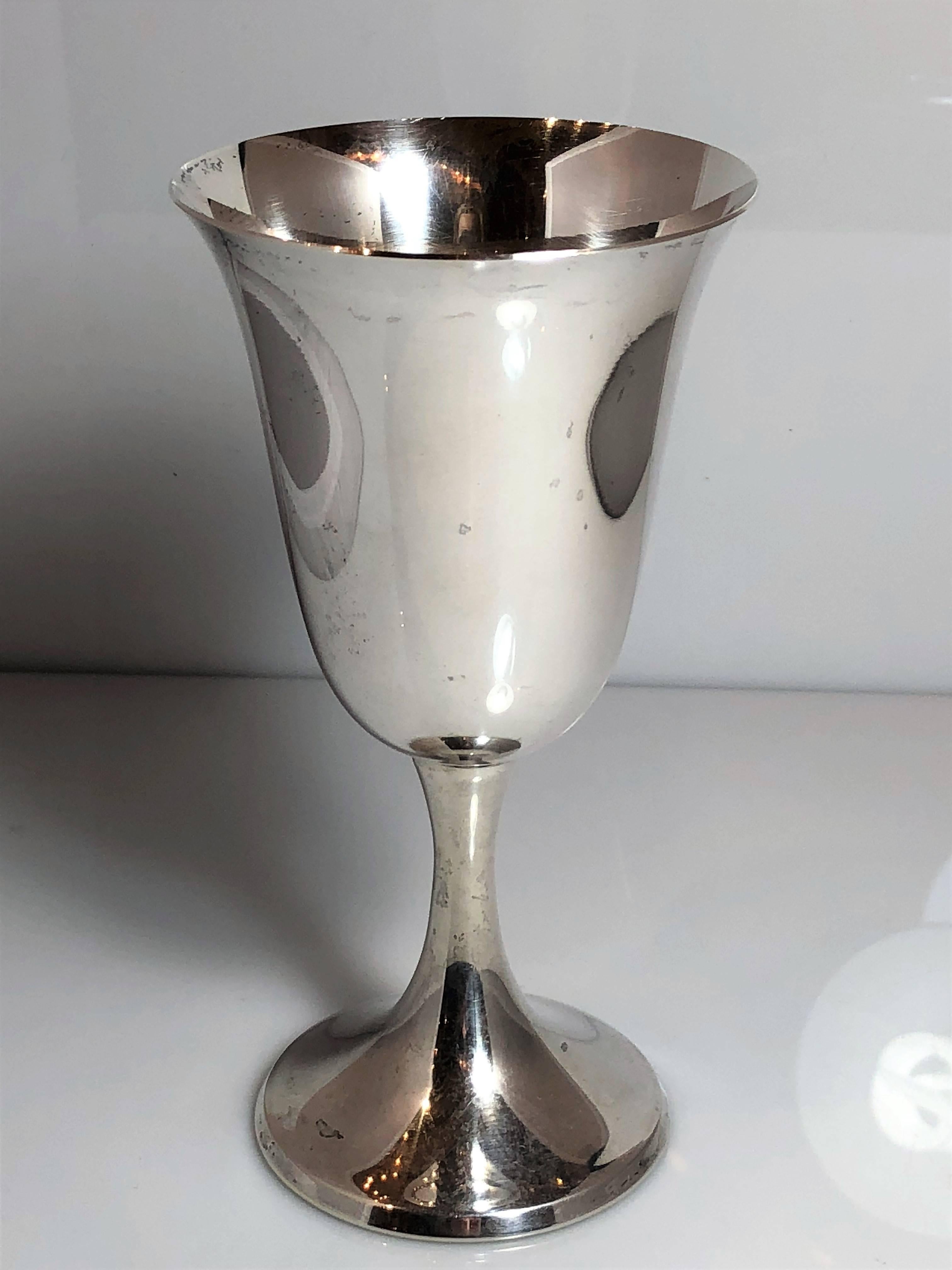 20th Century Set of 12 Estate American Sterling Silver Water Goblets, circa 1950