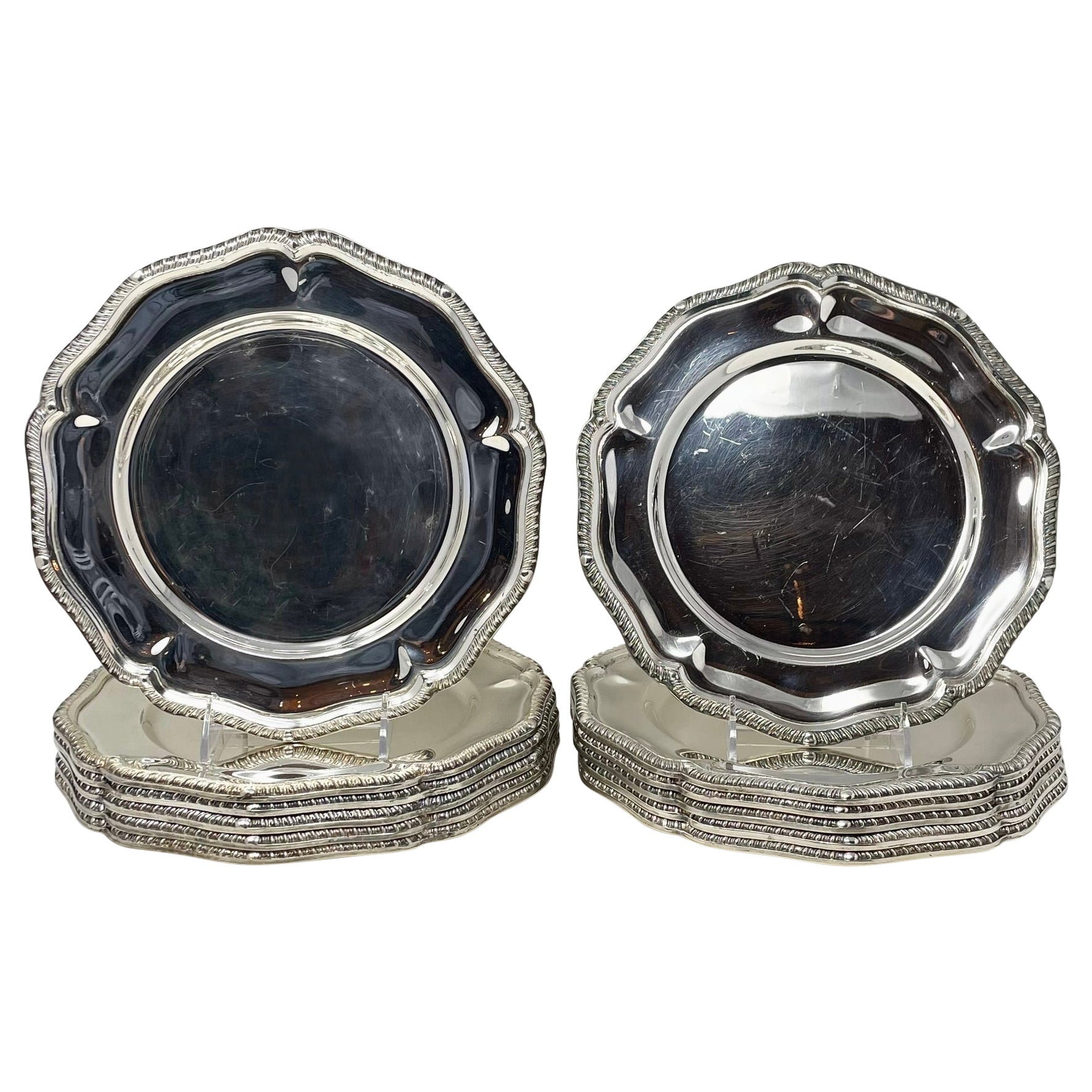 Set of 12 Estate English Sheffield Silver-Plated Service Plates. For Sale