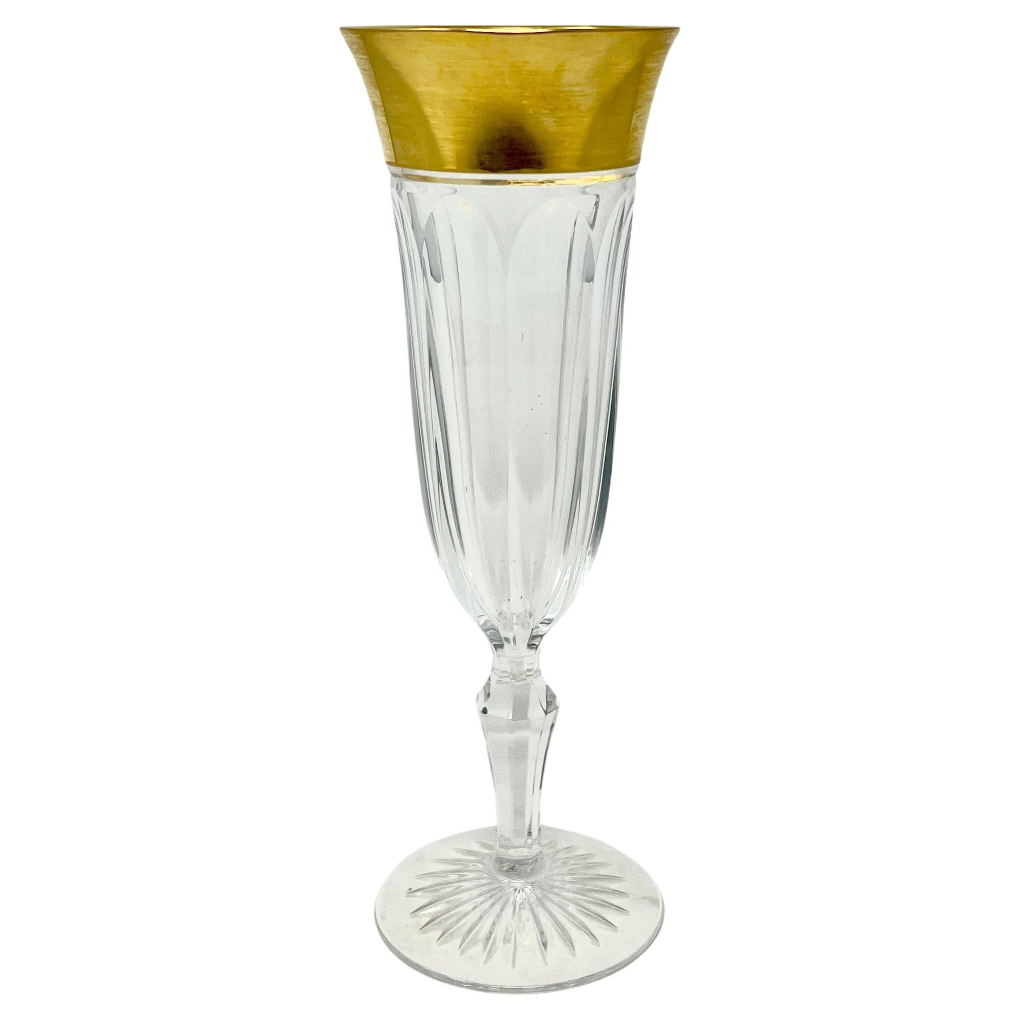 Set of 12 Estate German "Josair" Cut Crystal & 24kt Champagne Flutes Circa 1960s For Sale