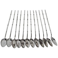Set of 12 Exotic Chinese Silver Bamboo-Form Iced Tea Spoons