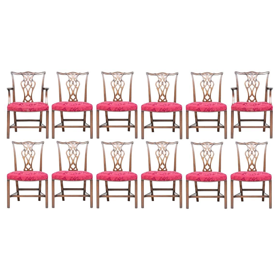 Set of 12 Fine Chippendale Style Mahogany Dining Chairs by Smith & Watson