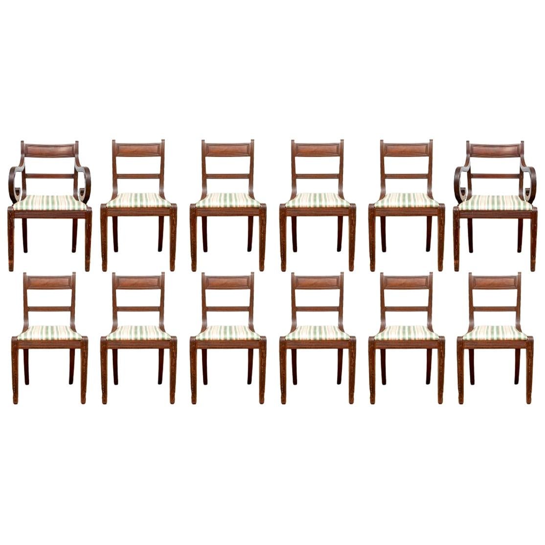 Set of 12 Fine Form 1820 Regency Mahogany Dining Chairs