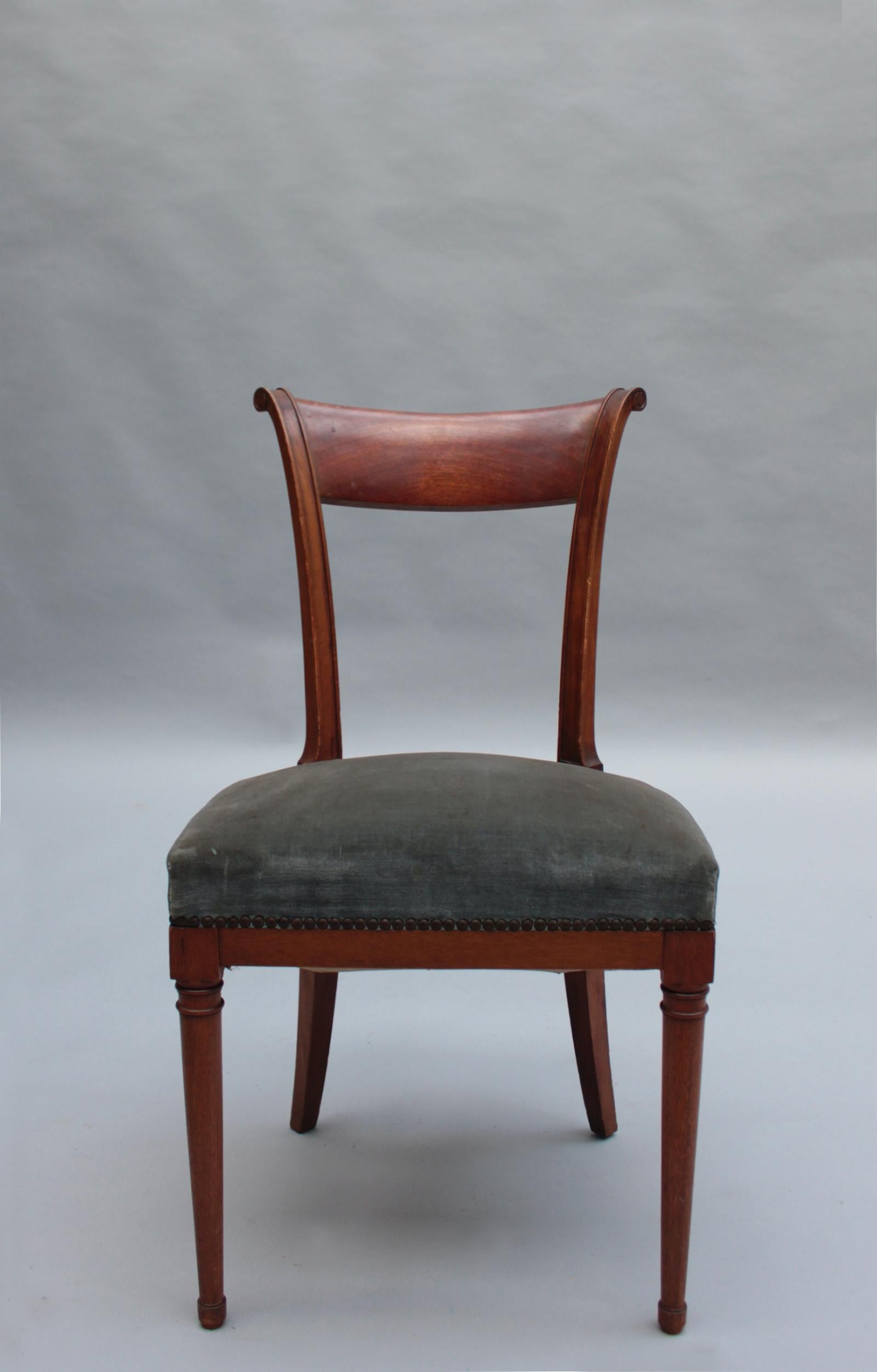 Set of 12 Fine French Art Deco Mahogany Dining Chairs In Good Condition In Long Island City, NY