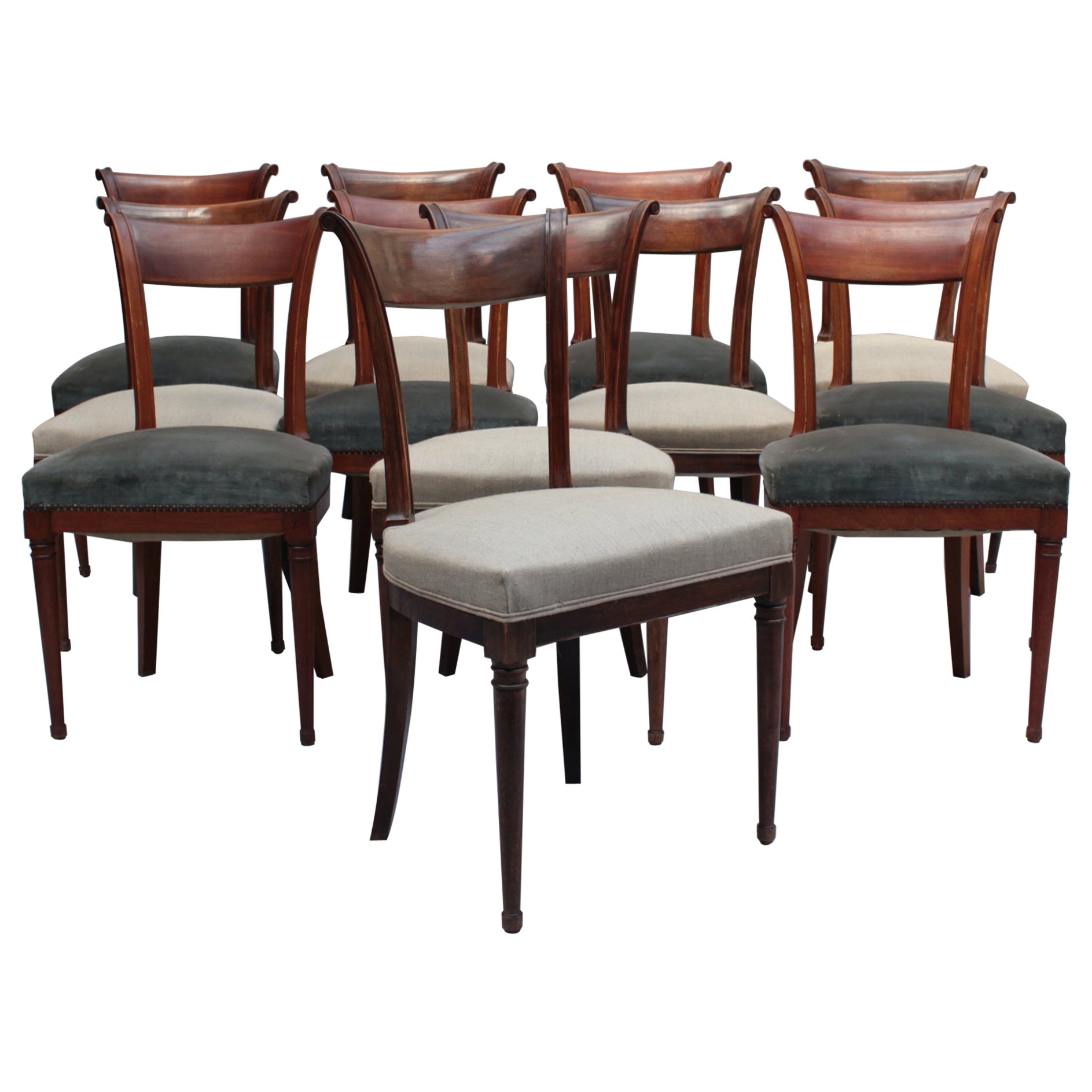 Set of 12 Fine French Art Deco Mahogany Dining Chairs