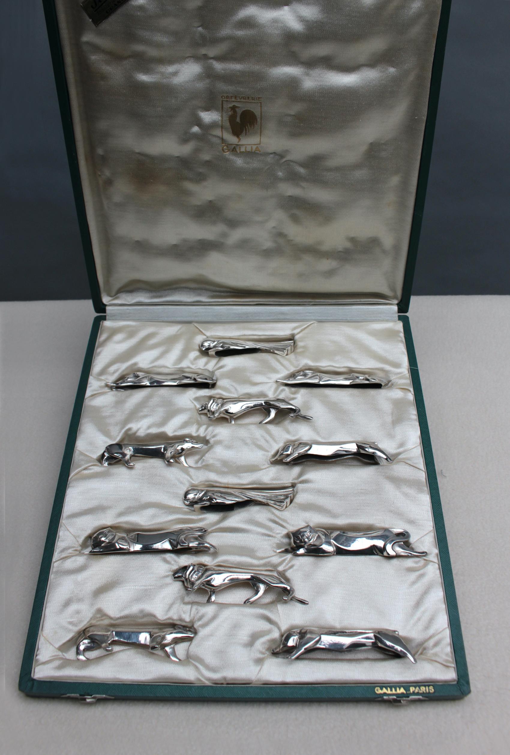 Set von 12 feinen französischen versilberten Art-Déco-Messerstützen „Gallia“ von Christofle (Art déco) im Angebot