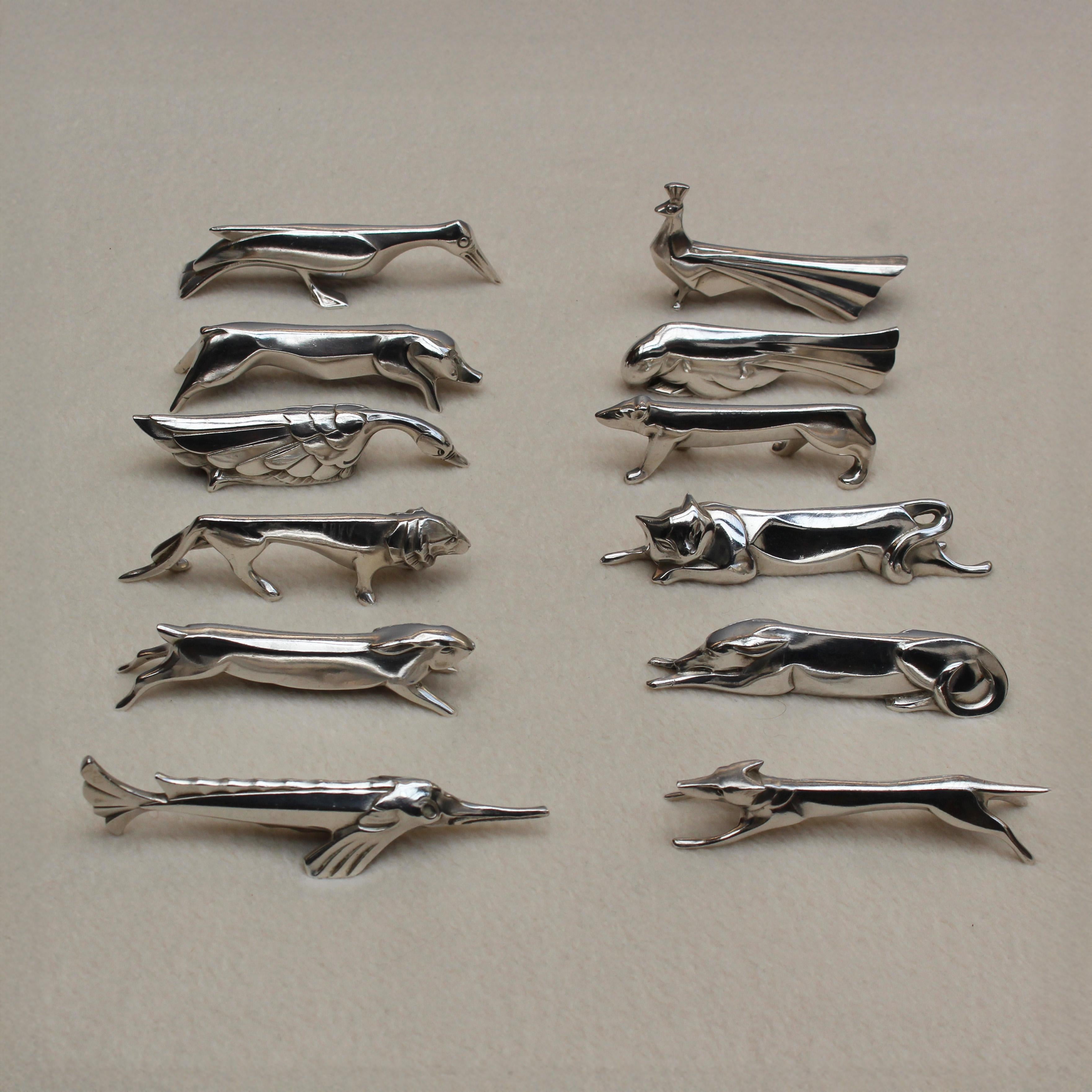 Set von 12 feinen französischen versilberten Art-déco-Messerstützen „Gallia“ von Christofle, Art déco (Französisch) im Angebot