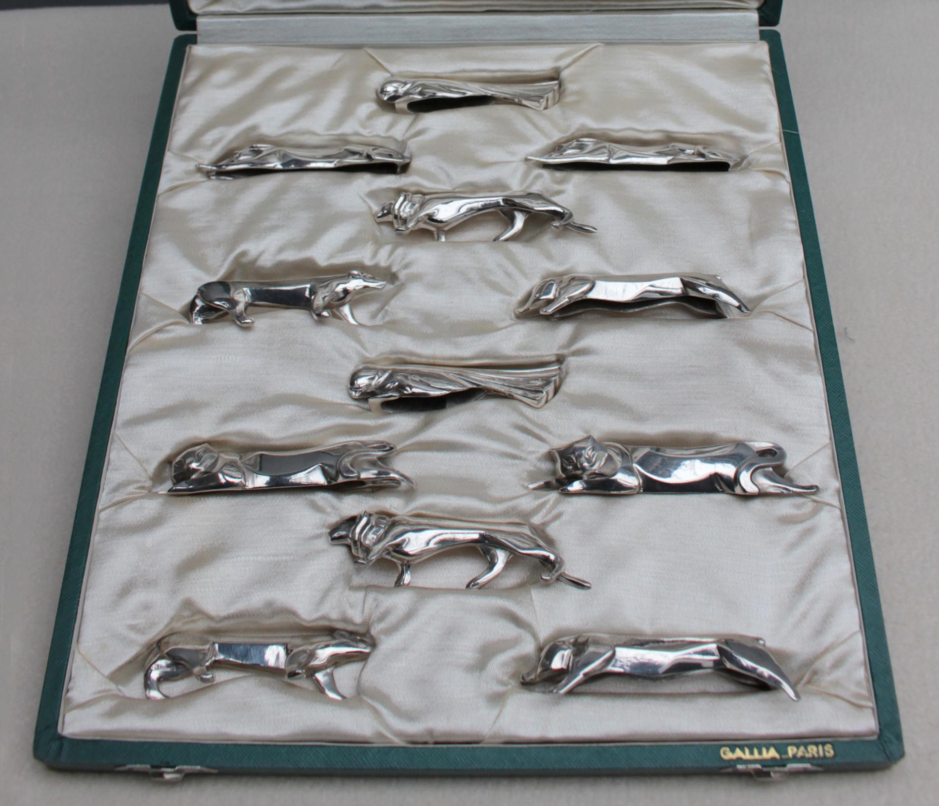 Set von 12 feinen französischen versilberten Art-Déco-Messerstützen „Gallia“ von Christofle (Französisch) im Angebot