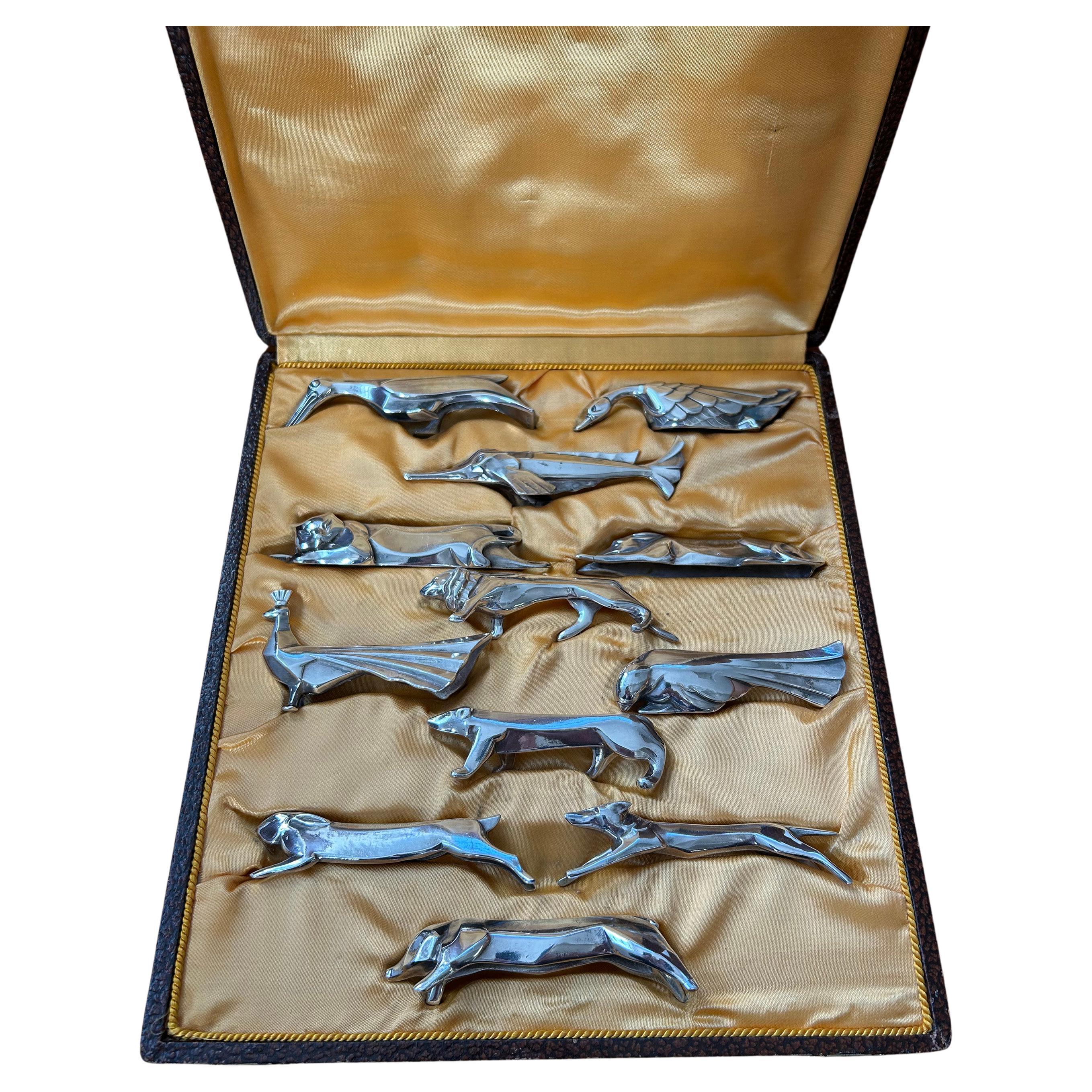 Set von 12 feinen französischen versilberten Art-Déco-Messerstützen „Gallia“ von Christofle im Angebot