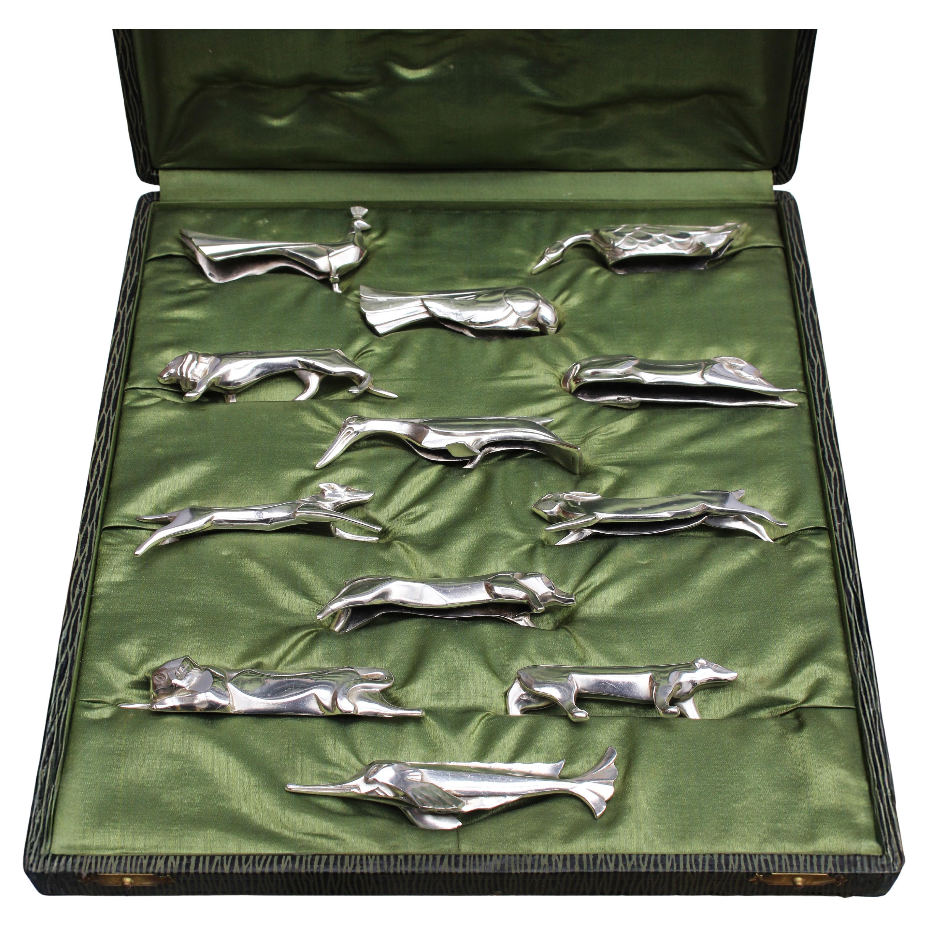 Set of 12 Fine French Art Deco Silver Plated "Gallia" Knife Rests by Christofle