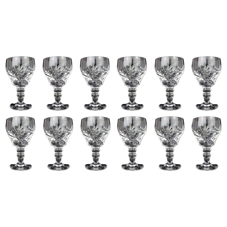 Set of 12 Fine Royal Brierley Elizabeth Cut Wine Glasses at 1stDibs