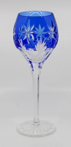 Set of 12 Fine Vintage Blue Overlay Crystal Wine Glasses