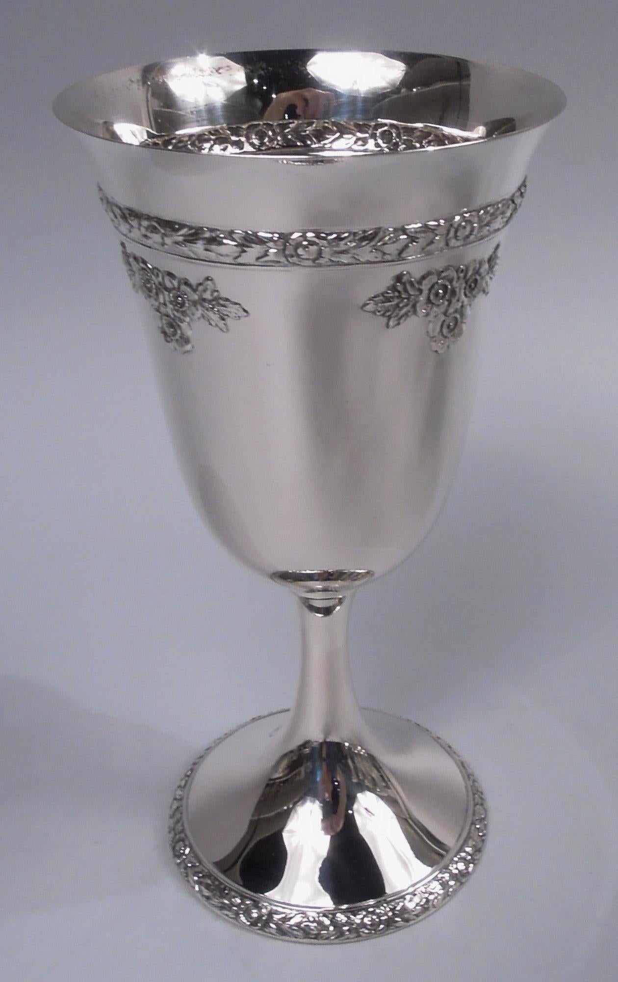 Juego de 12 copas de plata de ley Fisher Rose Bouquet Eduardiano