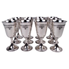 Juego de 12 copas de plata de ley Fisher Rose Bouquet